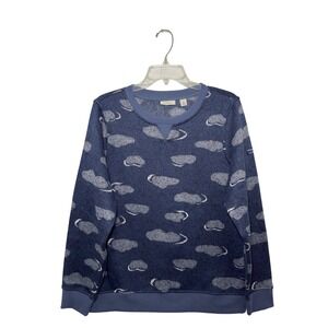 L.L. Bean Women Vintage Indigo Cloud Fleece Pullover Top Ribbed Neckline Medium